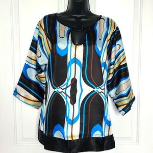 Kaelyn-Max Blue/Black Vintage Print Blouse S